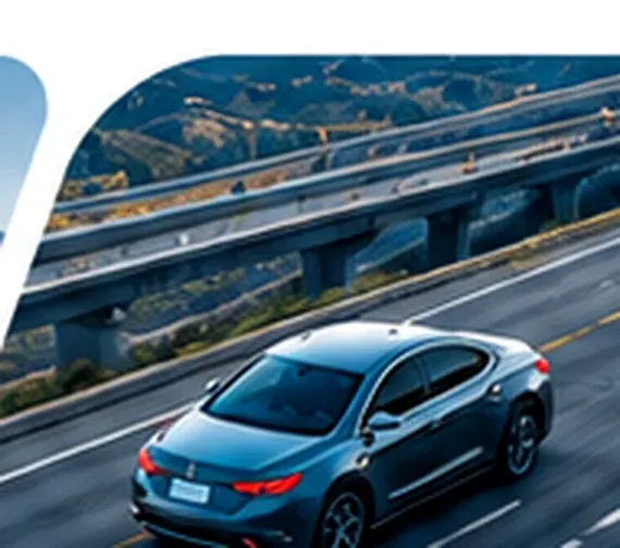 Blue autonomous car on a road